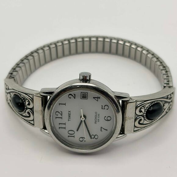 Silver & Black Stone Timex Watch - Picture 3 of 4